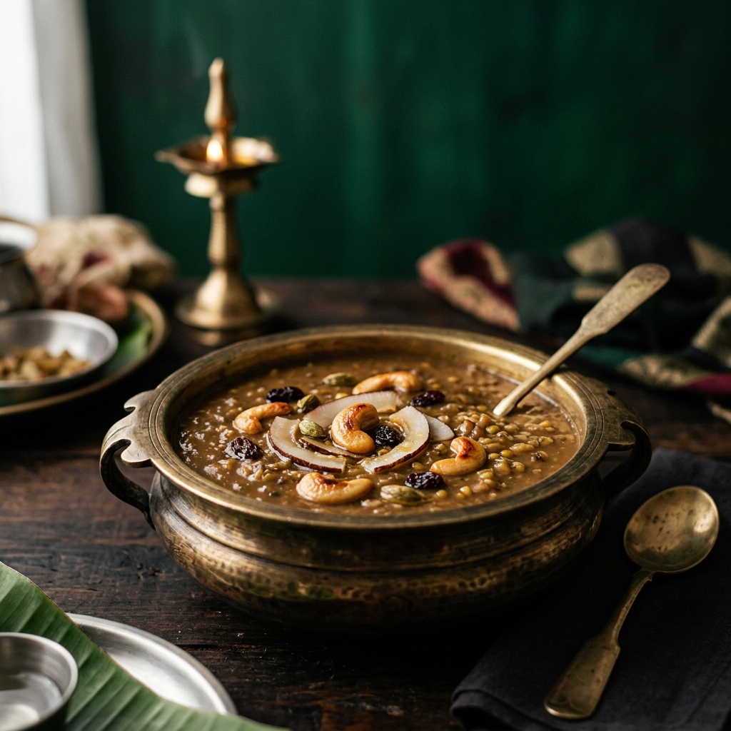 Dark Jaggery Parippu Payasam Kerala dessert - Traditional Sadhya sweetness by Lakshmi Caterers